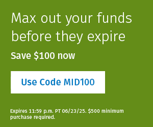 Max out your funds before they expire
Save $100 now
Use Code MID100
